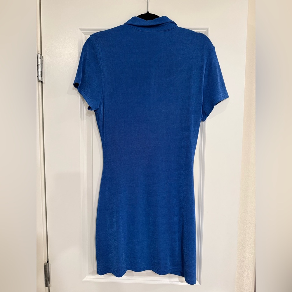 Blue Button-Up Collared Dress mini sparkly blue size L - Picture 4 of 4